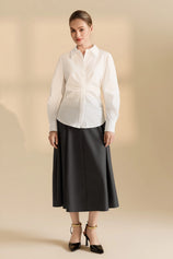 Womens White Ruched Button Down Shirts | CicyBell