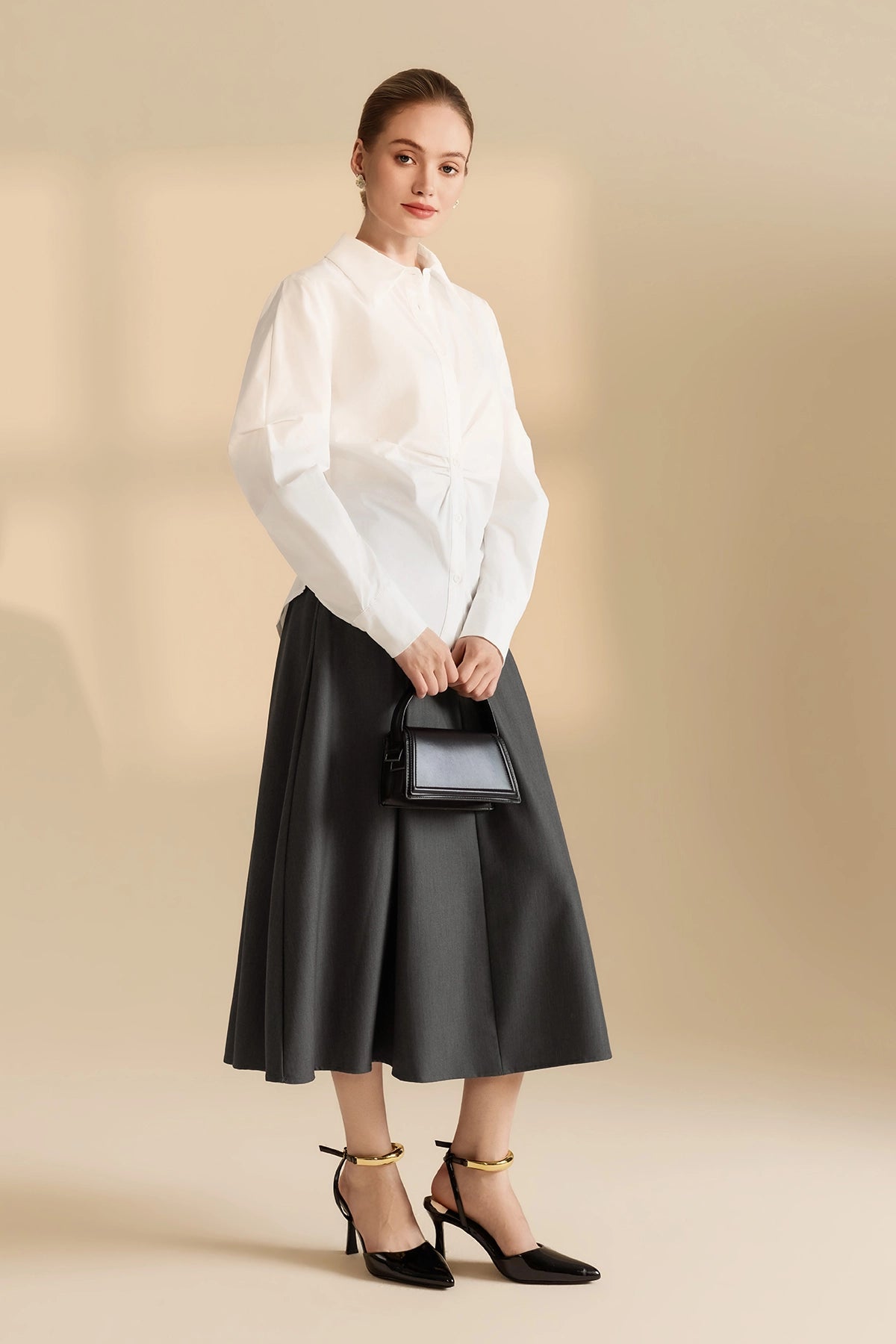 Womens White Ruched Button Down Shirts | CicyBell