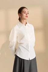 Womens White Ruched Button Down Shirts | CicyBell