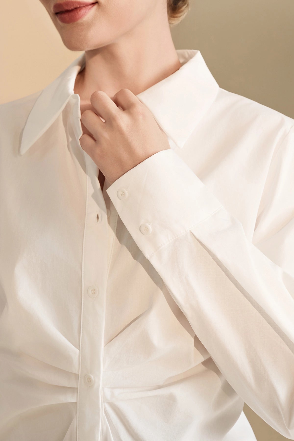 Womens White Ruched Button Down Shirts | CicyBell