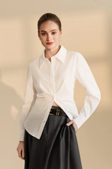 Womens White Ruched Button Down Shirts | CicyBell