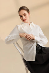 Womens White Ruched Button Down Shirts | CicyBell