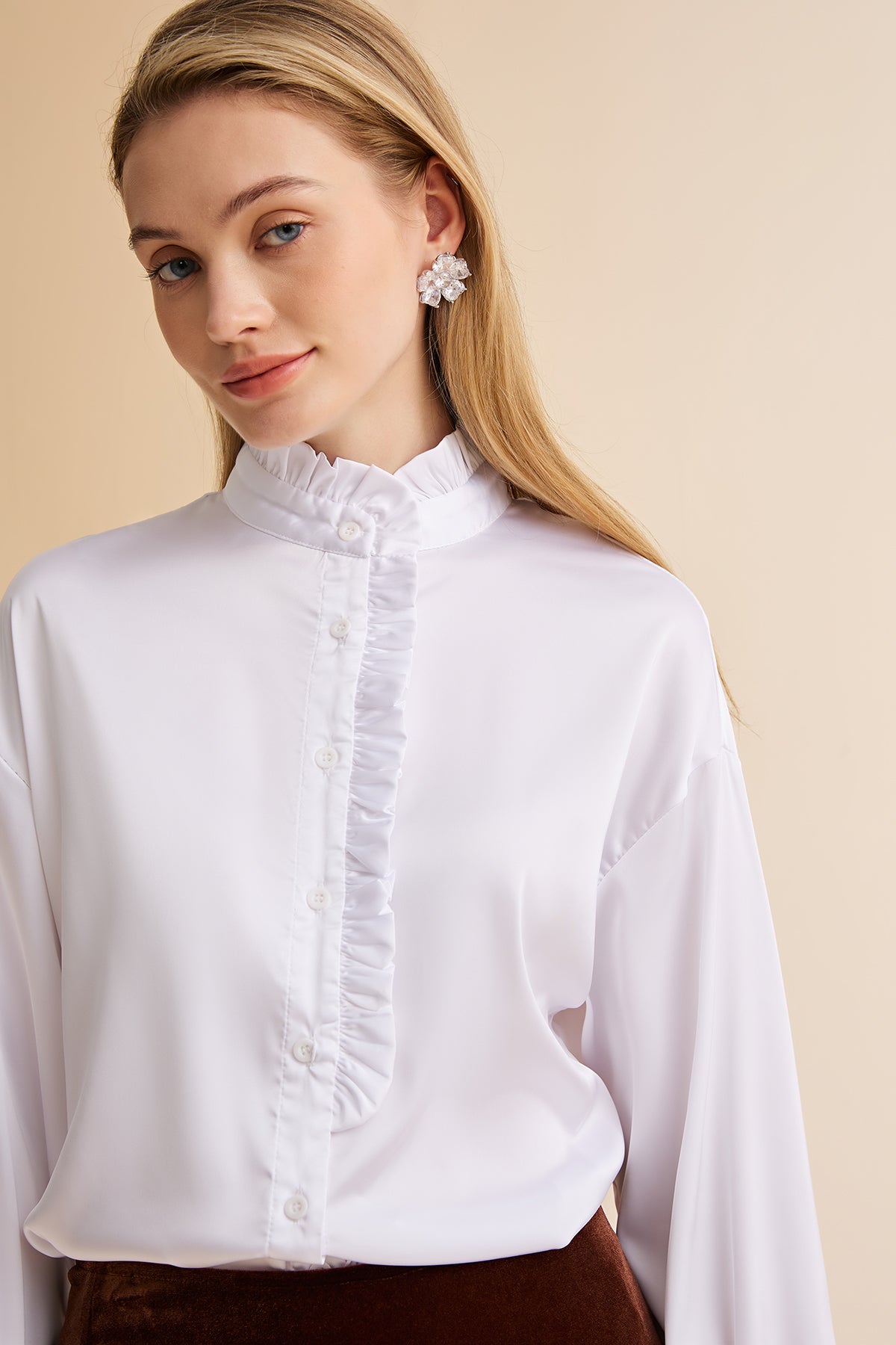 Womens White Satin Button Down Shirts | CicyBell