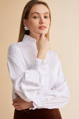 Womens White Satin Button Down Shirts | CicyBell