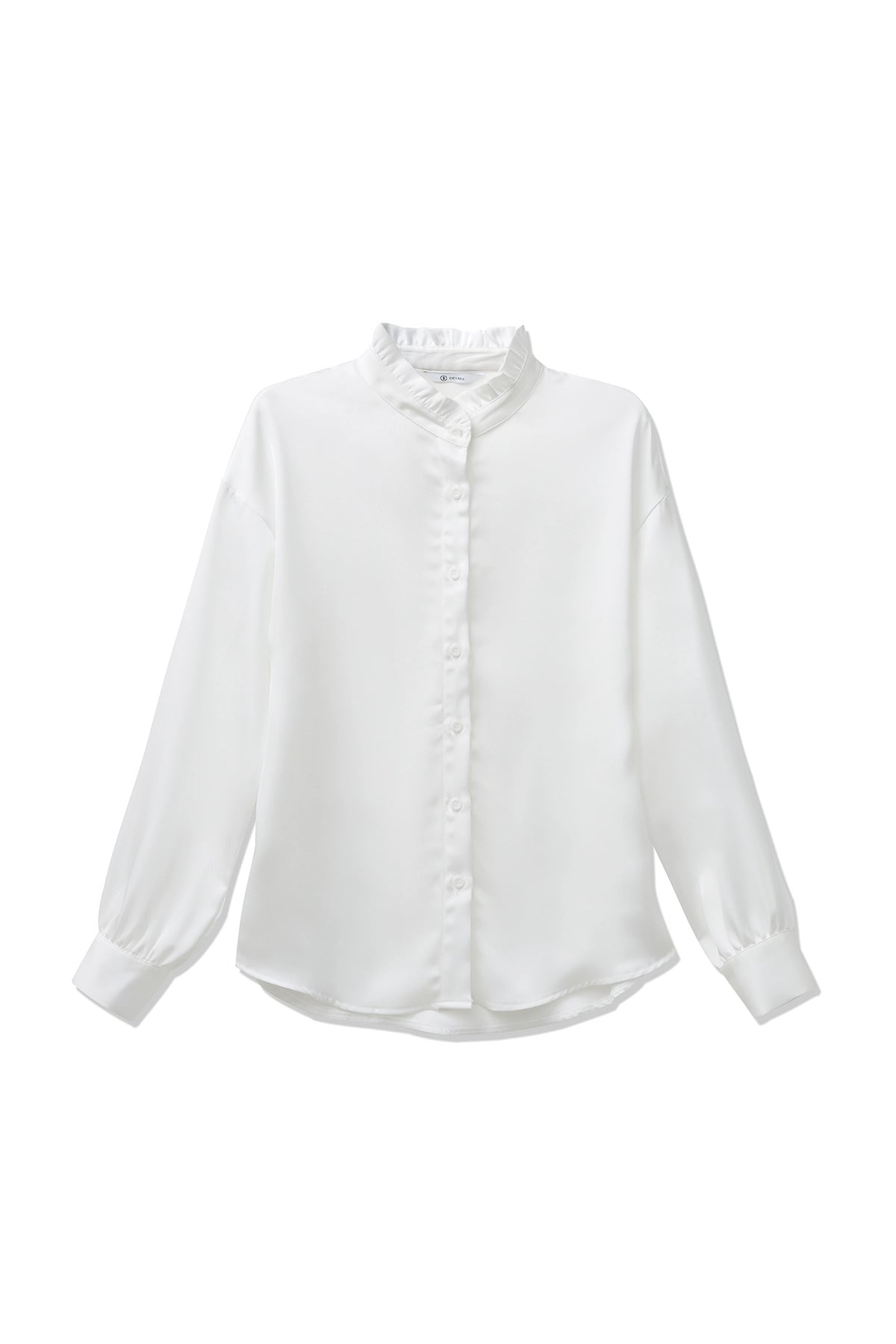 Womens White Ruffle Collar Satin Blouses | CicyBell