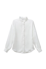 Womens White Ruffle Collar Satin Blouses | CicyBell