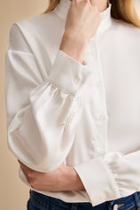 Womens White Ruffle Collar Satin Blouses | CicyBell
