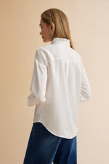 Womens White Ruffle Collar Satin Blouses | CicyBell