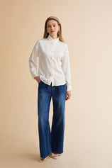 Womens White Ruffle Collar Satin Blouses | CicyBell