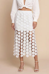 Cicy Bell Womens White Hollow Out Fringe Hem Maxi Skirts