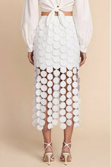 Cicy Bell Womens White Hollow Out Fringe Hem Maxi Skirts