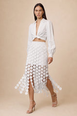 Cicy Bell Womens White Hollow Out Fringe Hem Maxi Skirts