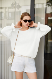 Cicy Bell Womens White Ruffle Sweaters