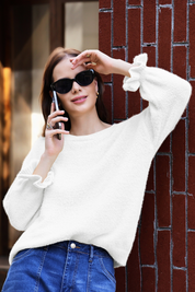 Cicy Bell Womens White Ruffle Sweaters