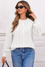 Cicy Bell Womens White Cable Sweaters