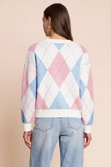 Womens White  Crew Neck Argyle Sweater | CicyBell