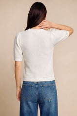 Womens White Puff Short Sleeve Sweaters Tops | CicyBell