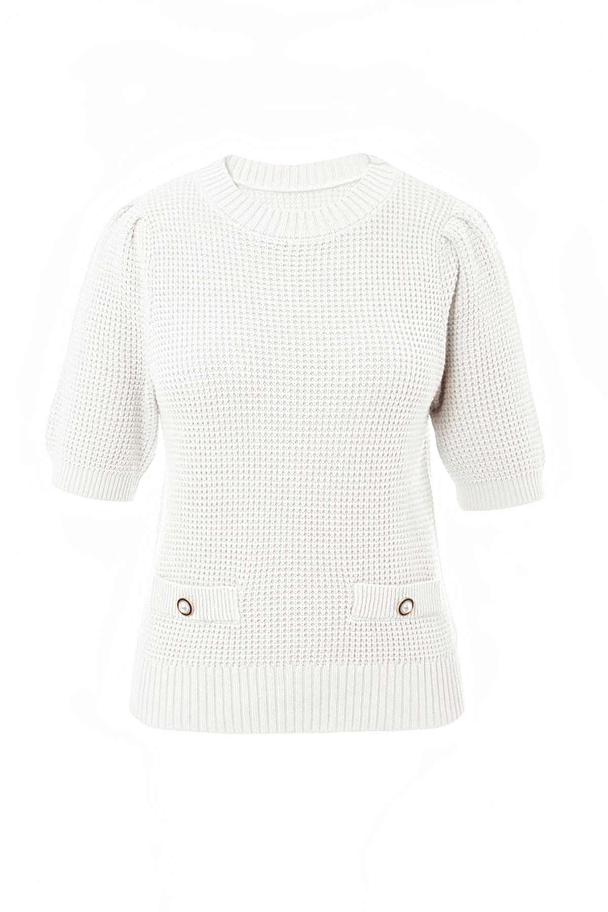 Womens White Puff Short Sleeve Sweaters Tops | CicyBell