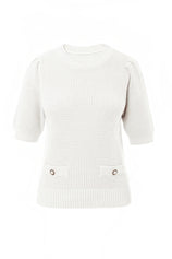 Womens White Puff Short Sleeve Sweaters Tops | CicyBell