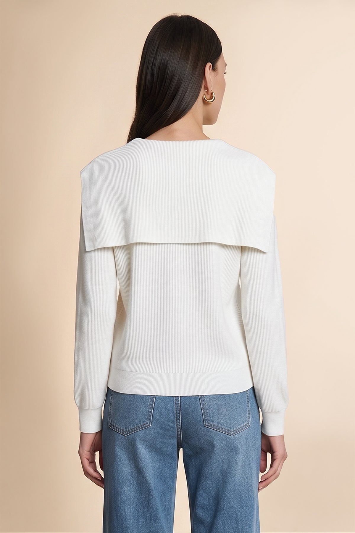 Womens White Lapel Collar Pullover Sweaters | CicyBell