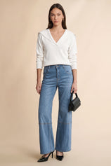 Womens White Lapel Collar Pullover Sweaters | CicyBell