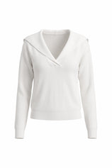 Womens White Lapel Collar Pullover Sweaters | CicyBell