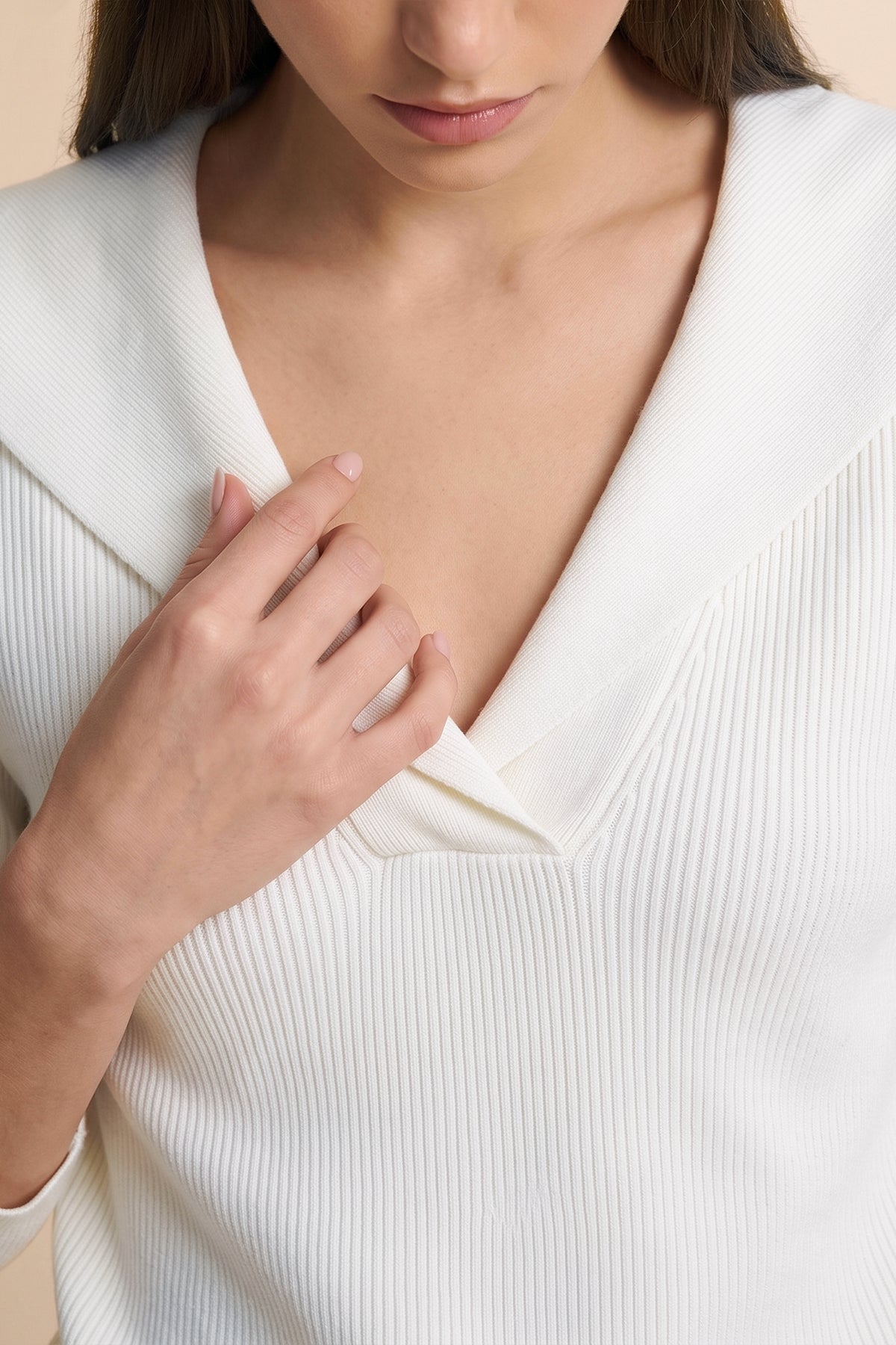 Womens White Lapel Collar Pullover Sweaters | CicyBell