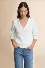 Womens White Lapel Collar Pullover Sweaters | CicyBell