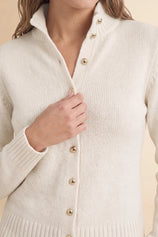 Womens White Stand Collar Knit Cardigan | CicyBell