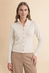 Womens White Stand Collar Knit Cardigan | CicyBell
