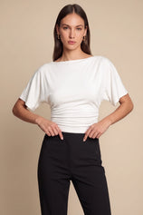 Womens White Tie Back Cinched Tops | CicyBell