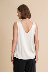 Womens White V Neck Satin Tank Tops  | CicyBell