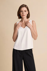 Womens White V Neck Satin Tank Tops  | CicyBell