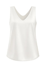 Womens White V Neck Satin Tank Tops  | CicyBell