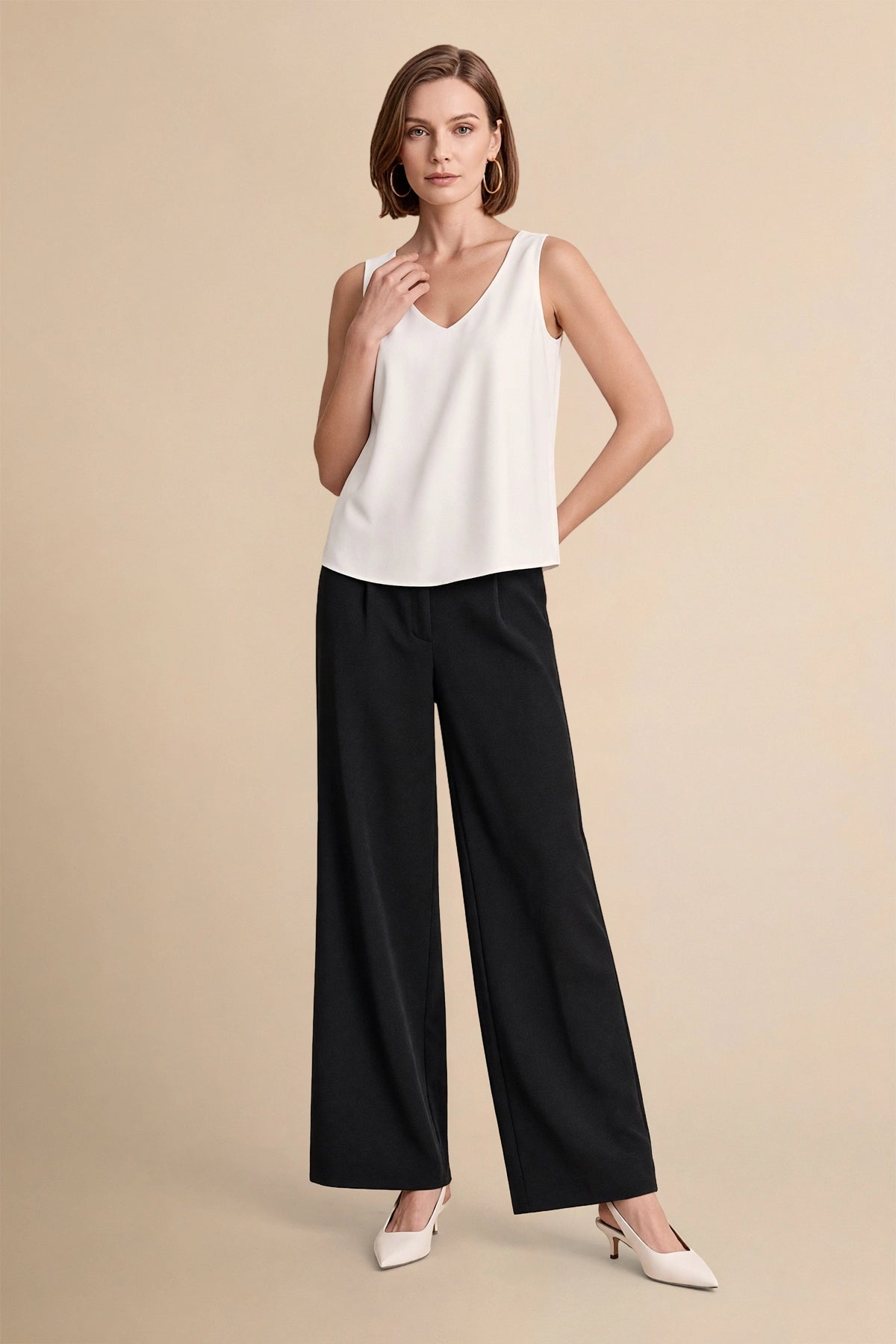 Womens White V Neck Satin Tank Tops  | CicyBell
