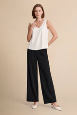 Womens White V Neck Satin Tank Tops  | CicyBell