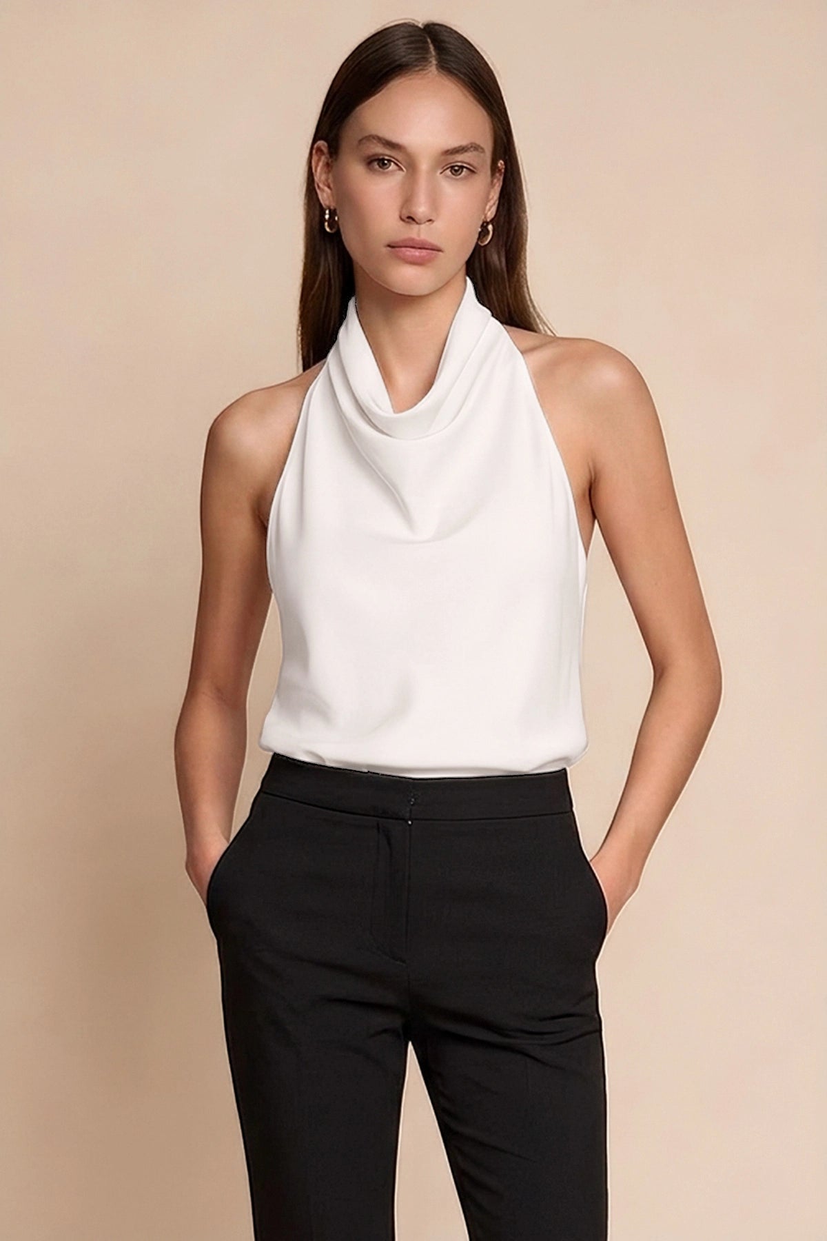 Women White Summer Satin Halter Tank Tops | CicyBell