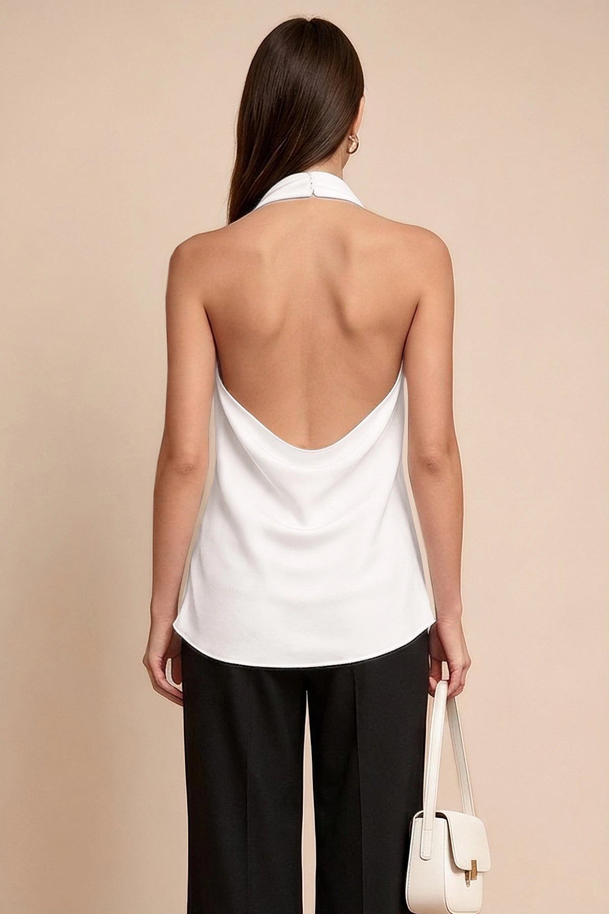 Women White Summer Satin Halter Tank Tops | CicyBell