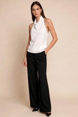 Women White Summer Satin Halter Tank Tops | CicyBell