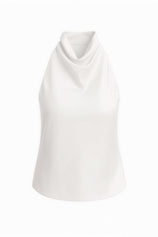 Women White Summer Satin Halter Tank Tops | CicyBell