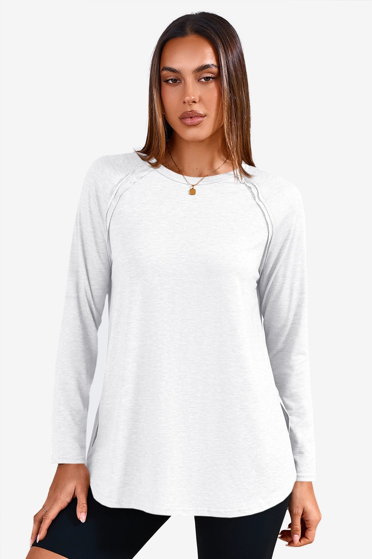 Cicy Bell Womens White Long Sleeve Tunic Tops