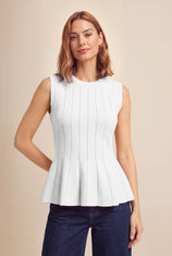 Womens White Pleated Peplum Tank Tops | CicyBell