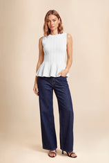 Womens White Pleated Peplum Tank Tops | CicyBell