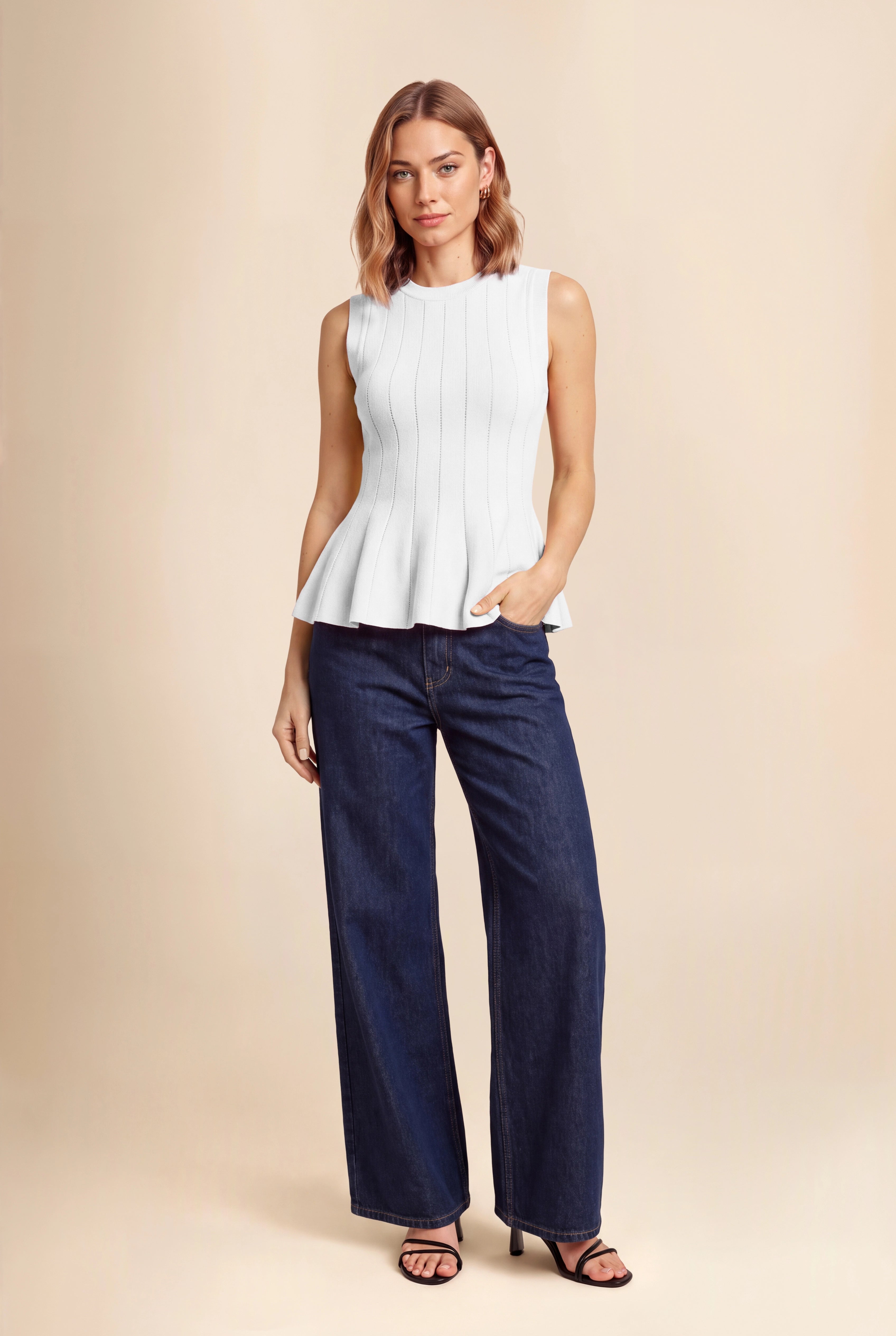 Womens White Pleated Peplum Tank Tops | CicyBell