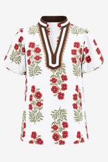 Womens White Floral Short Puff Sleeve Tops  | CicyBell
