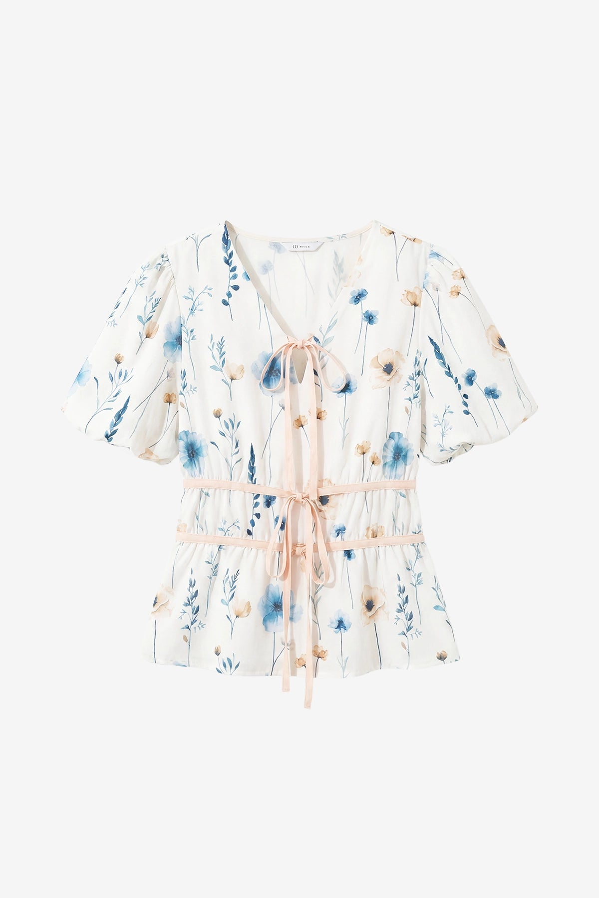Womens White Puff Sleeve Tie Front Tops | CicyBell