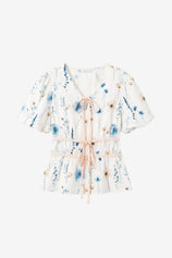 Womens White Puff Sleeve Tie Front Tops | CicyBell