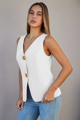 Cicy Bell Womens White V Neck Vest Tops