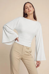 Women White Long Sleeve Wrap Tops | CicyBell