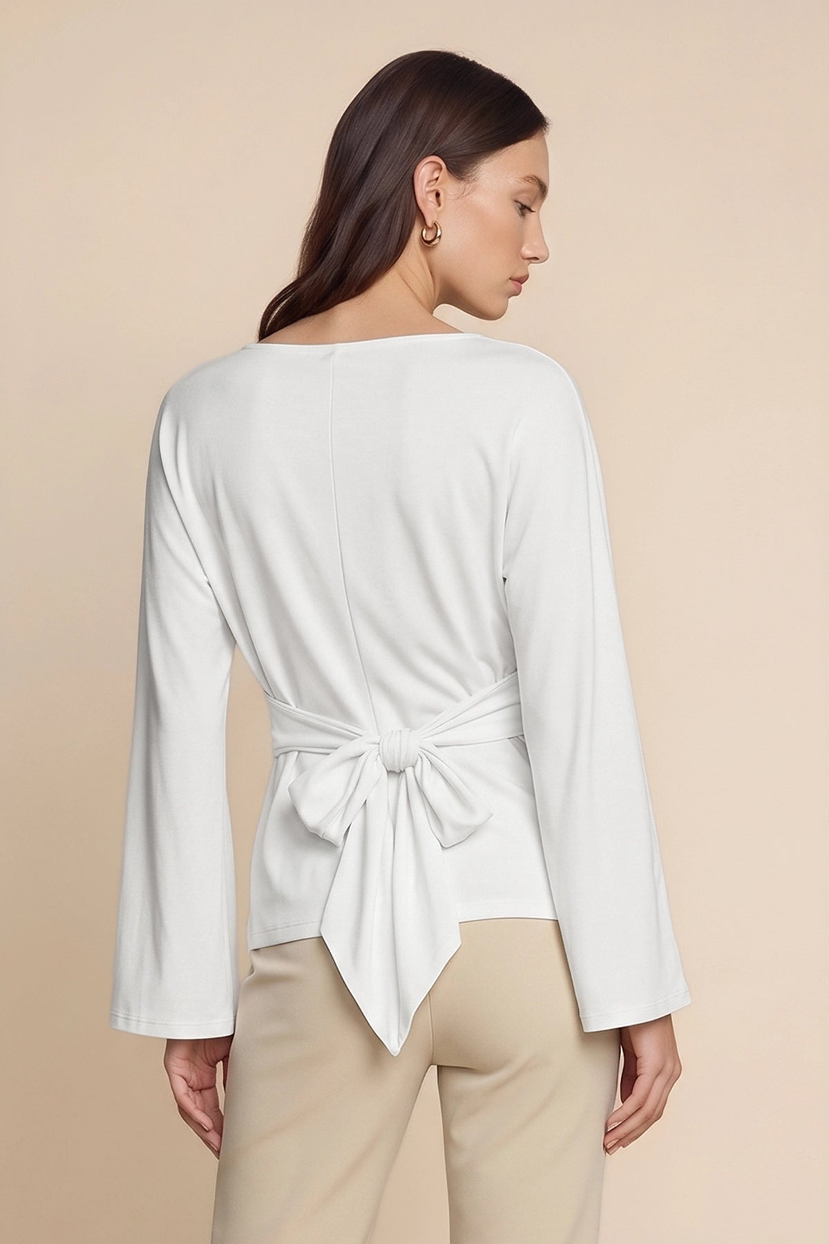 Women White Long Sleeve Wrap Tops | CicyBell